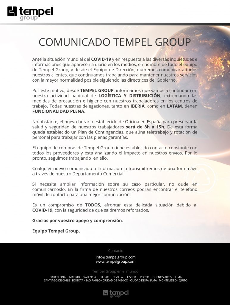 COMUNICADO TEMPEL GROUP COVID-19